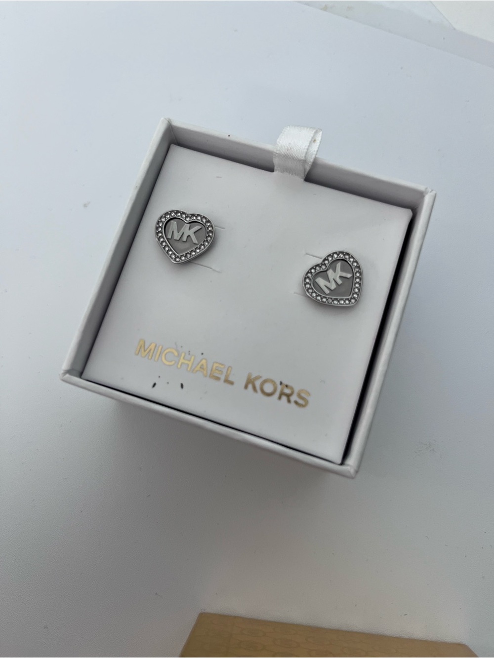 Michael Kors Silver Heart Pavé MK Stud Earrings
